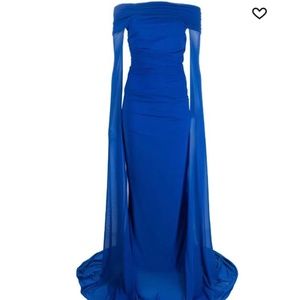 talbot runhof off the shoulder cape gown